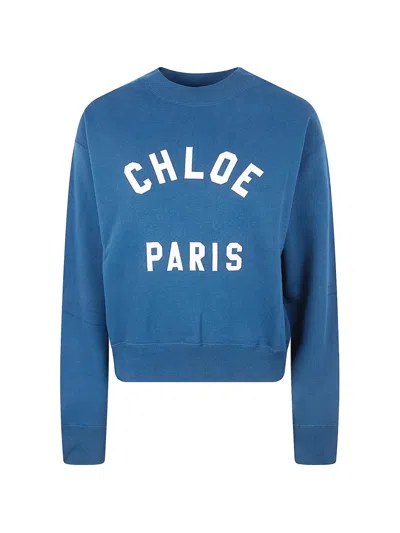 Chloé Patch-appliqué Turtleneck Sweatshirt In Blue