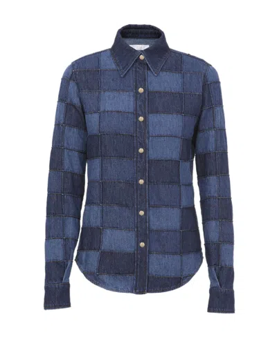 Chloé Patchwork Denim Shirt In Mittelblauer Denim