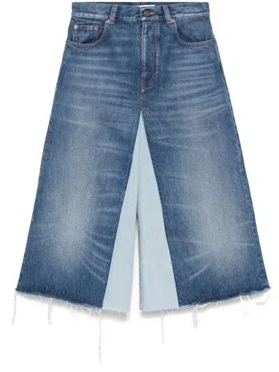 Chloé Patchwork Denim Shorts In Blue