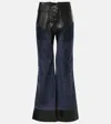 Chloé Lace-up Paneled Leather And Suede Flared Pants In Blue