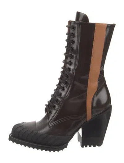 Pre-owned Chloé Patent Leather Colorblock Pattern Lace-up Boots In Burgundy