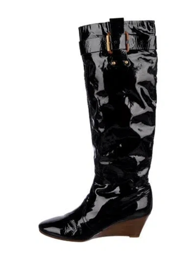 Pre-owned Chloé Patent Leather Colorblock Pattern Rain Boots In Black