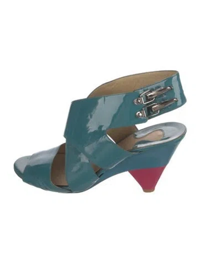 Pre-owned Chloé Patent Leather Colorblock Pattern Slingback Pumps In Blue