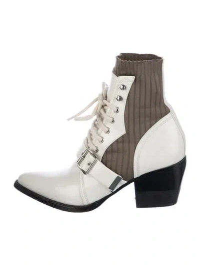 Pre-owned Chloé Patent Leather Colorblock Pattern Sock Boots In White