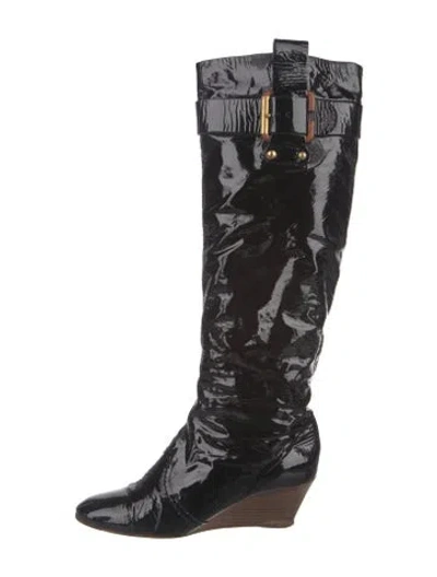 Pre-owned Chloé Patent Leather Lace-up Boots In Black