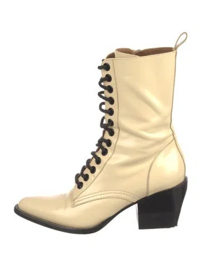 Pre-owned Chloé Patent Leather Lace-up Boots In Neutral