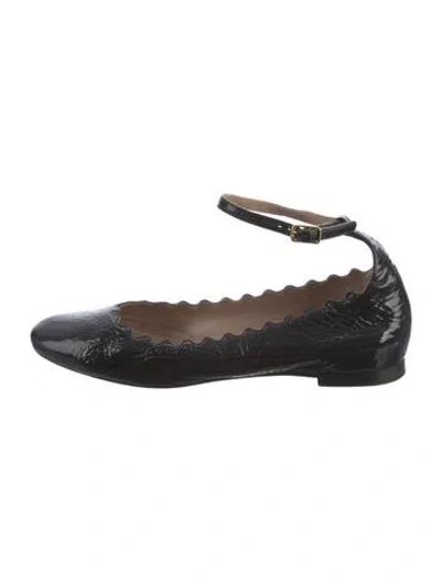 Pre-owned Chloé Patent Leather Scalloped Accent Ballet Flats In Black