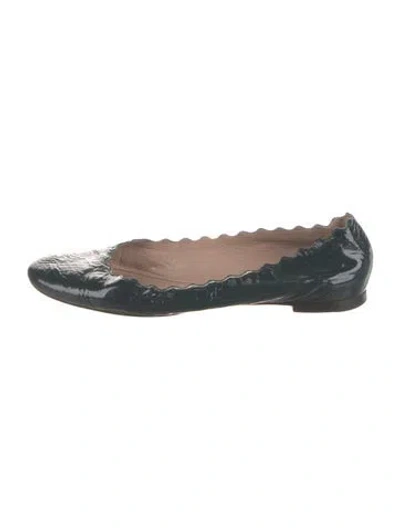Pre-owned Chloé Patent Leather Scalloped Accent Ballet Flats In Blue