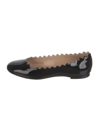 Pre-owned Chloé Patent Leather Scalloped Accent Ballet Flats W/ Tags In Black