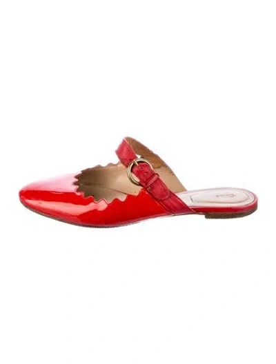 Pre-owned Chloé Patent Leather Scalloped Accent Mules In Red