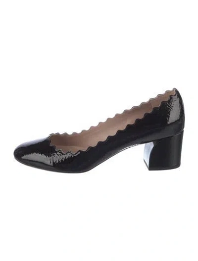 Pre-owned Chloé Patent Leather Scalloped Accent Pumps In Black