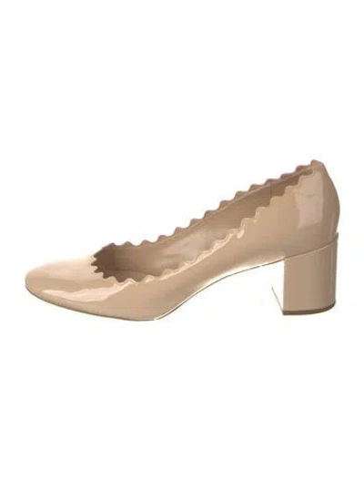 Pre-owned Chloé Patent Leather Scalloped Accent Pumps In Neutral