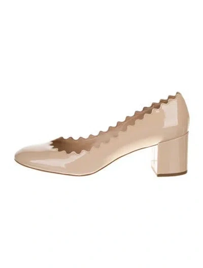 Pre-owned Chloé Patent Leather Scalloped Accent Pumps In Neutral