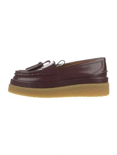 Pre-owned Chloé Patent Leather Tassel Accents Moccasins In Burgundy