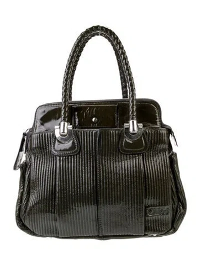 Pre-owned Chloé Patent Leather Tote Large In Green