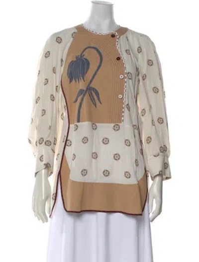 Pre-owned Chloé Patterned Crew Neck Blouse In White