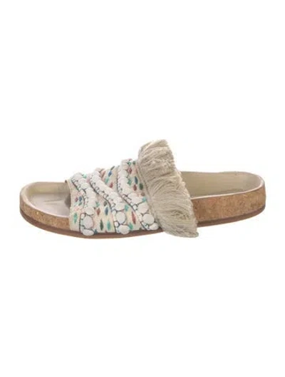 Pre-owned Chloé Patterned Fringe Trim Accent Slides In Neutral