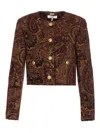 Chloé Multicolor Cropped Jacket With Round Neck And All-over Motif In Cotton Blend Woman In Brown