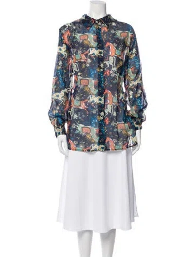 Pre-owned Chloé Patterned Long Sleeve Blouse In Blue