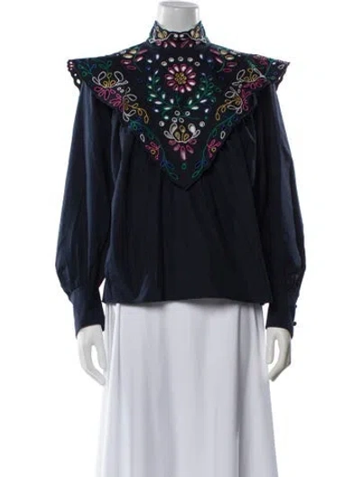 Pre-owned Chloé Patterned Long Sleeve Blouse In Blue