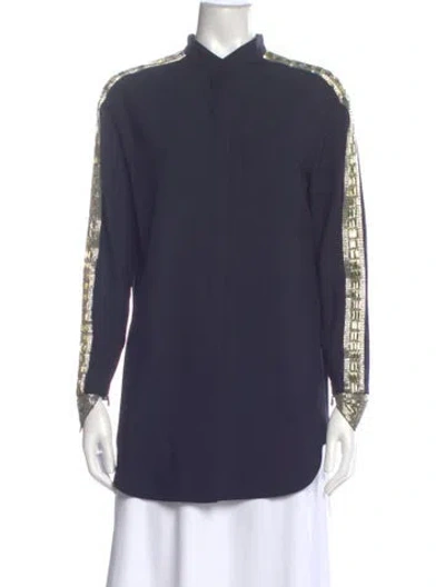 Pre-owned Chloé Patterned Long Sleeve Blouse In Blue