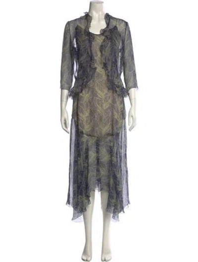 Pre-owned Chloé Patterned Ruffle Embellishment Dress Set In Blue