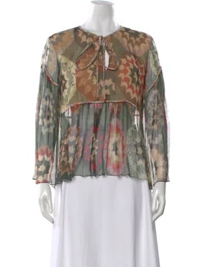Pre-owned Chloé Patterned Tie Neck Blouse In Green