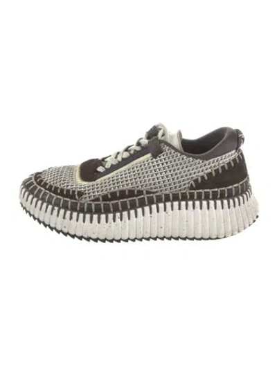 Pre-owned Chloé Patterned Whipstitch Trim Sneakers In Brown