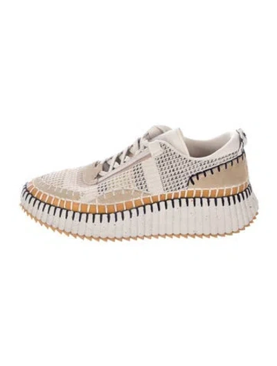 Pre-owned Chloé Patterned Whipstitch Trim Sneakers In Brown