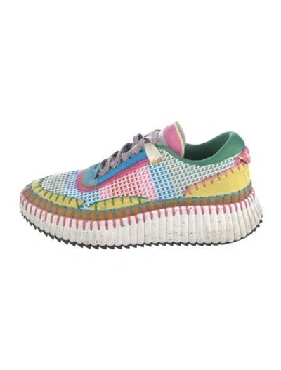 Pre-owned Chloé Patterned Whipstitch Trim Sneakers In Green