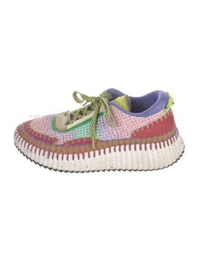 Pre-owned Chloé Patterned Whipstitch Trim Sneakers In Multi