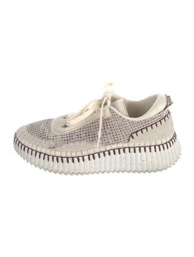 Pre-owned Chloé Patterned Whipstitch Trim Sneakers In Neutral
