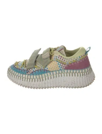 Pre-owned Chloé Patterned Whipstitch Trim Sneakers In Neutral