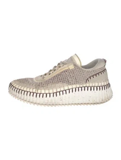 Pre-owned Chloé Patterned Whipstitch Trim Sneakers In Neutrals