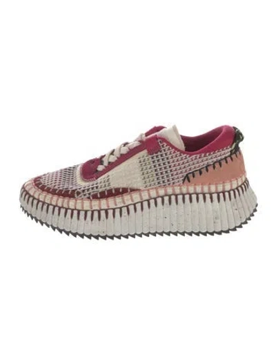 Pre-owned Chloé Patterned Whipstitch Trim Sneakers In Red