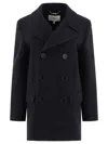 Chloé Pea Coat In Double Wool Crêpe Blue Size 6 100% Wool, Horn Bubalus Bubalis, Farmed, Coo India In Blue