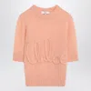 Chloé Alpaca Wool And Silk Knit Elbow-sleeve Logo Sweater Clothing In Orange