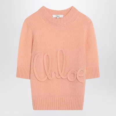 Chloé Peach-colored Top With Logo Embroidery Women In Orange