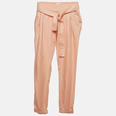 Pre-owned Chloé Peach Gabardine Tie Up Trousers 8 Yrs In Orange