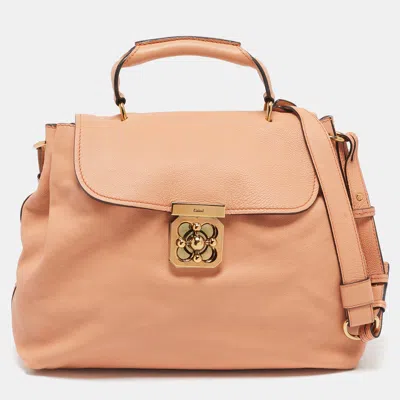 Pre-owned Chloé Peach Leather Medium Elsie Top Handle Bag In Orange