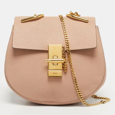 Pre-owned Chloé Peach Leather Mini Drew Chian Shoulder Bag In Pink