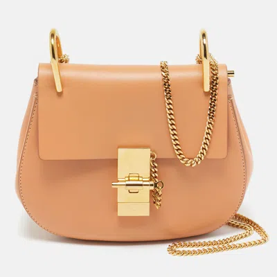 Pre-owned Chloé Peach Leather Small Drew Shoulder Bag In Orange