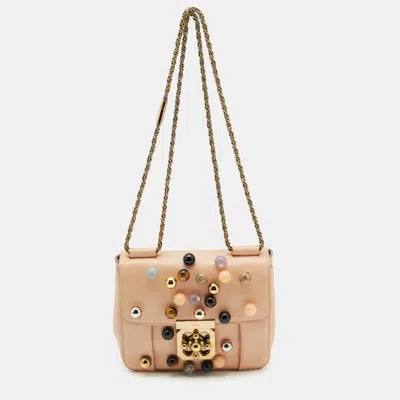 Pre-owned Chloé Peach Leather Small Embellished Elsie Shoulder Bag In Orange