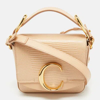 Pre-owned Chloé Peach Lizard Embossed Leather Mini C Top Handle Bag In Orange