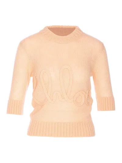 Chloé Peach Logo Knitted T-shirt