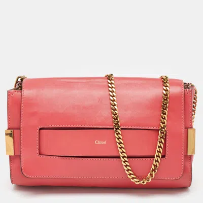 Pre-owned Chloé Peach Pink Leather Elle Flap Chain Clutch