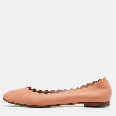 Pre-owned Chloé Peach Pink Scalloped Leather Lauren Ballet Flats Size 37