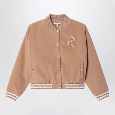 Chloé Peach Pink Wool Blend Bomber Jacket In Brown