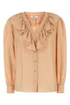 Chloé Silk Shirt With Rouches In Brown