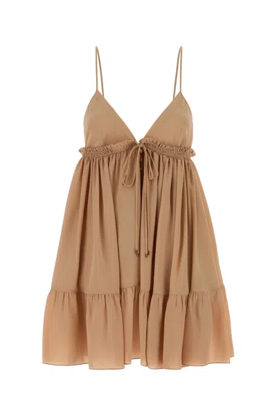 Chloé Chloe Women Peach Silk Mini Dress In Brown